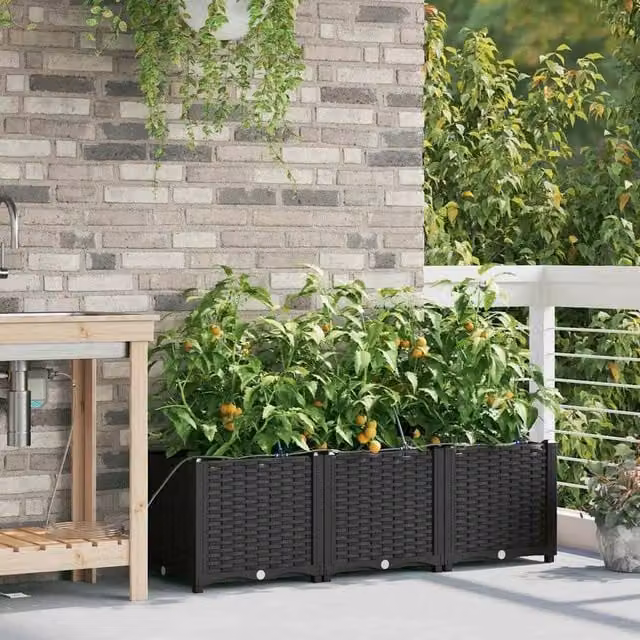 Berkfield Home Garden Planters with Water Irrigation System, 3 Piece Set, Black – 1
