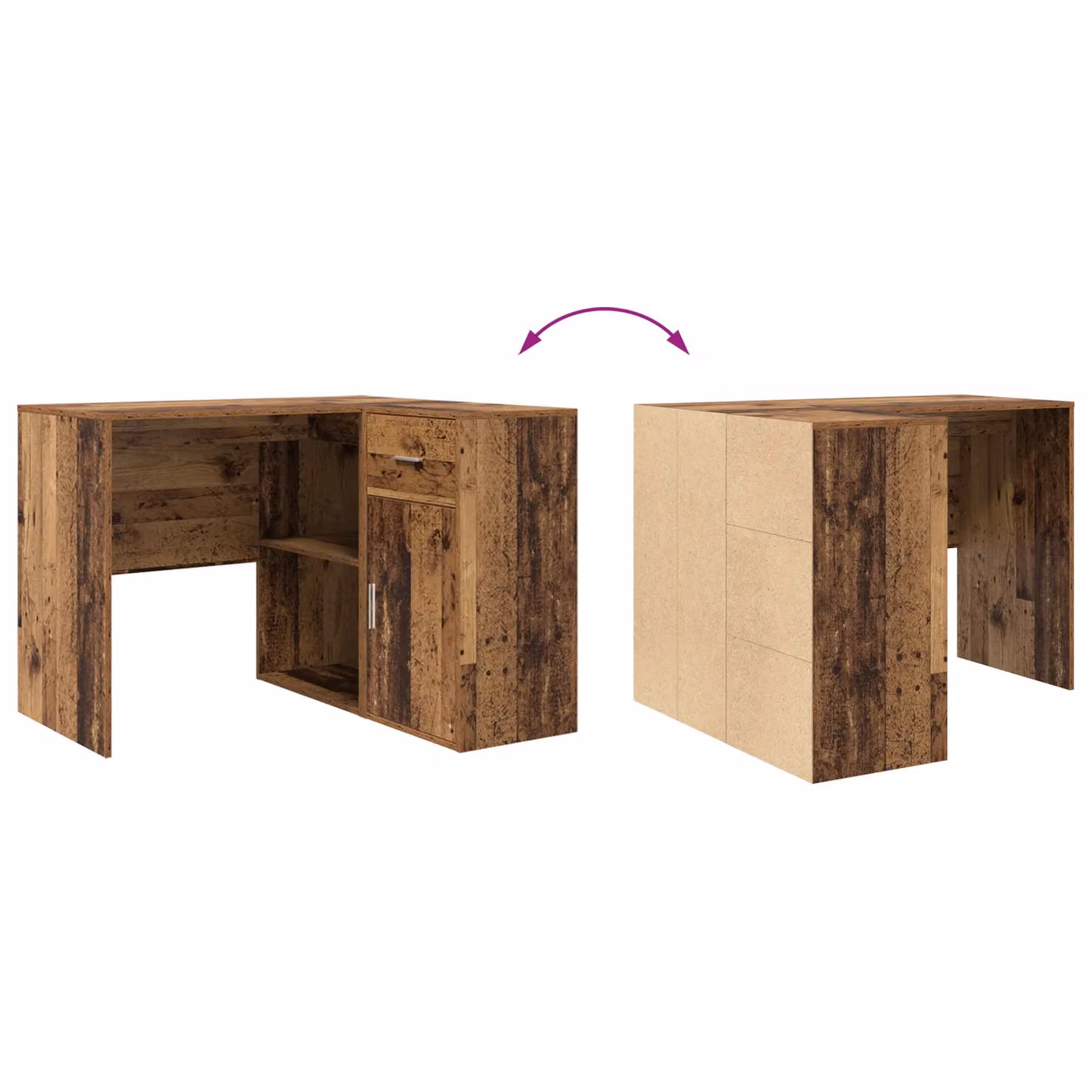 Berkfield Home Corner Desk in Old Wood Brown and Beige, W/D/H: 102 x 88 x 75 cm – 3