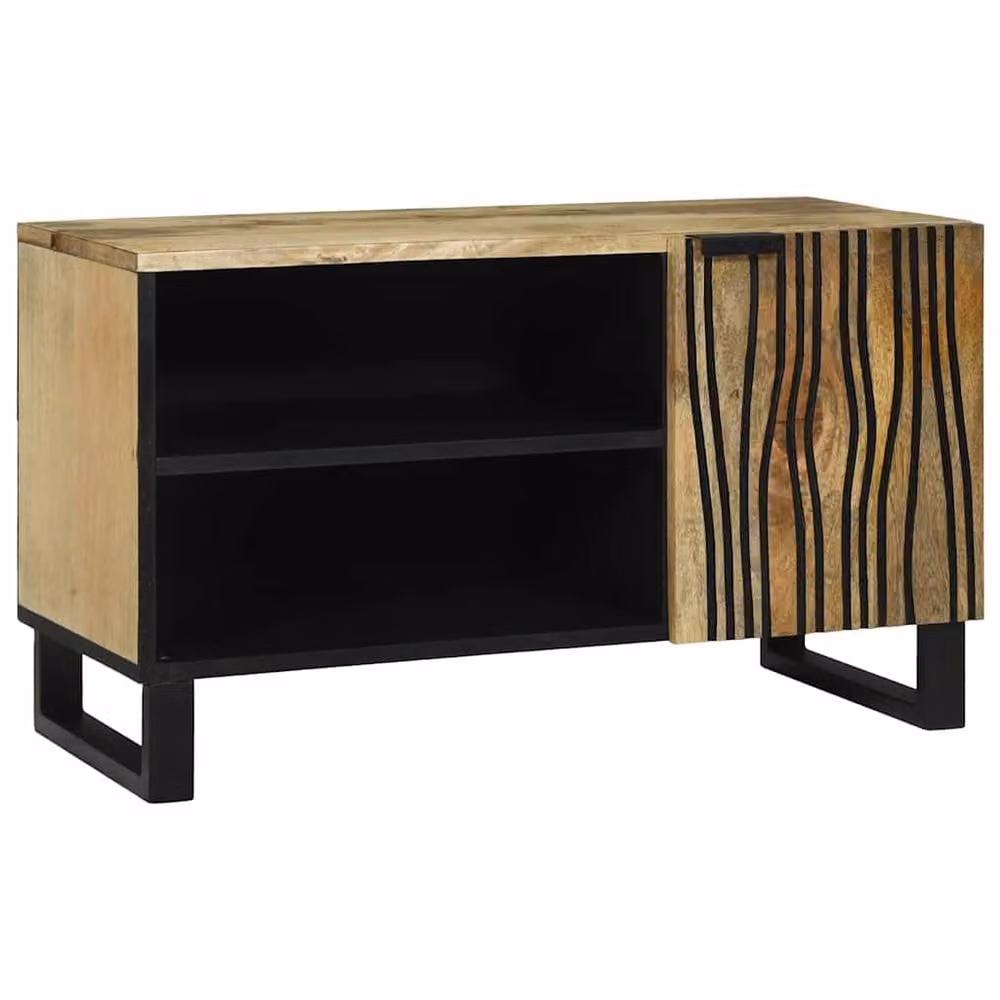 Berkfield Home Modern TV Cabinet in Brown Mango Wood and MDF, W/D/H: 80 x 31.5 x 46 cm – 1