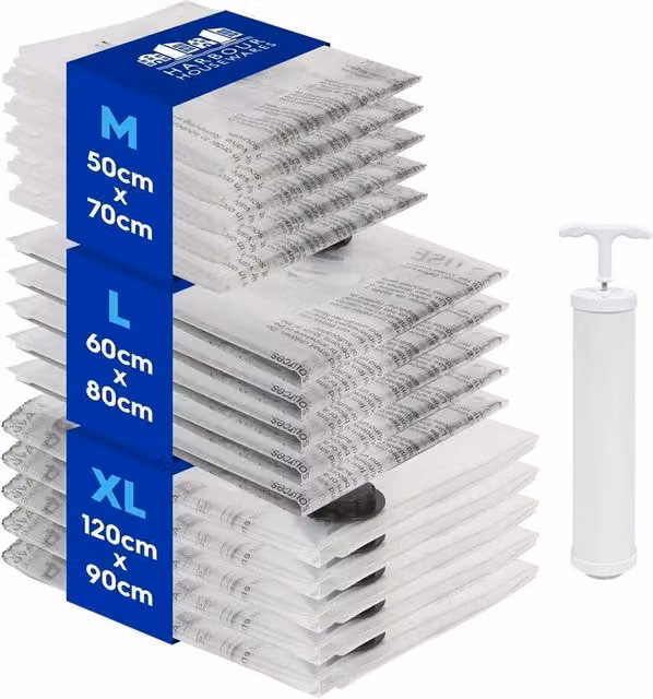 NESTLUNE XL 10-Piece Vacuum Storage Bag Set with Hand Pump in Clear