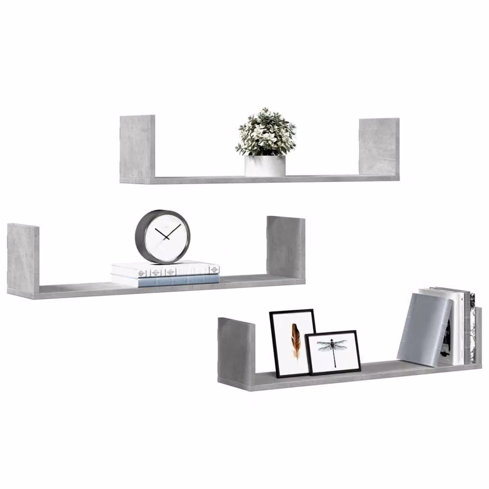 Berkfield Home Set of 3 Wall Mounted Shelves in Concrete Grey, W/D/H: 80 x 18 x 18 cm – 2