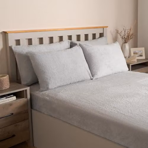 OHS 2 Pack Thermal Teddy Fleece Pillowcase Covers in Grey – 1