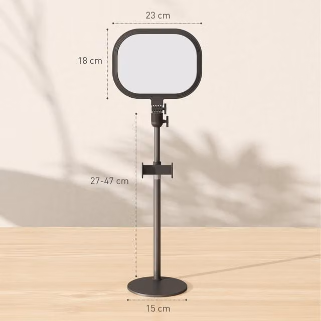 HOMCOM LED Desk Lamp with Phone Holder in Black, Dimmable and Height Adjustable for Home Office or Bedroom