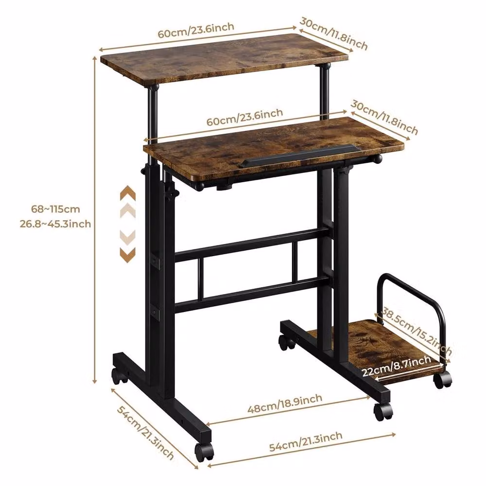 FORGEVIO Height Adjustable Desk in Rustic Brown, W: 60 cm, D: 60 cm, H: 68-115 cm – 2