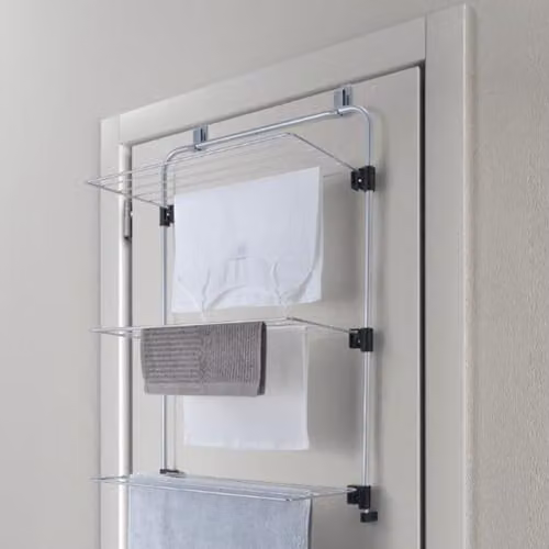 Metaltex Gale 3-Tier Over-the-Door Shower and Laundry Drying Rack with Folding Wings, Silver, W: 93 cm, D: 57 cm, H: 31 cm – 3