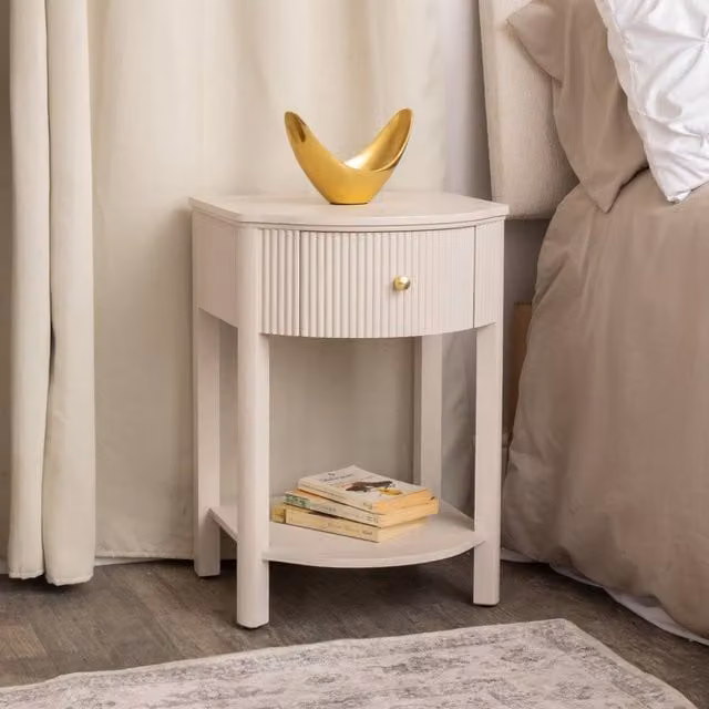 Melody Maison Reeded One Drawer Bedside Table in Willow Taupe Grey