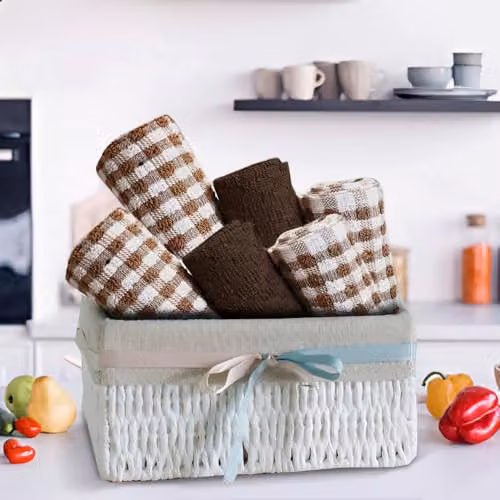 Casabella Pack of 6 Terry Cotton Kitchen Tea Towels in Brown and Blue – 9