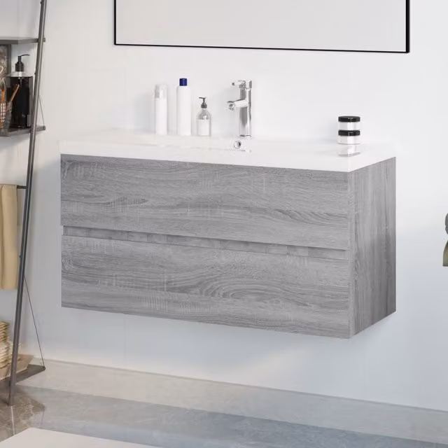 Berkfield Home Grey Sonoma Modern Bathroom Sink Cabinet with Built-in Basin