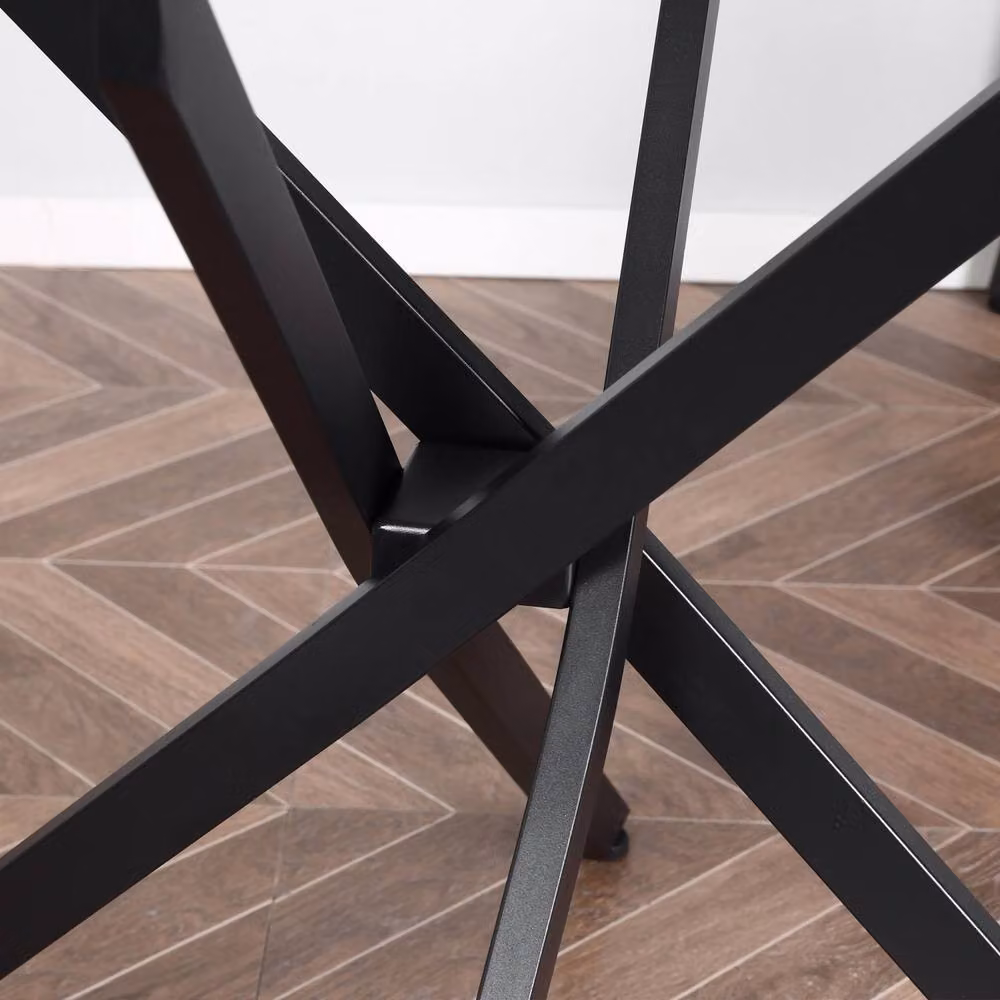 Wyld Haus Bama Round Dining Table with Transparent Glass Top and Black Metal X-Frame, Diameter: 80 cm – 7