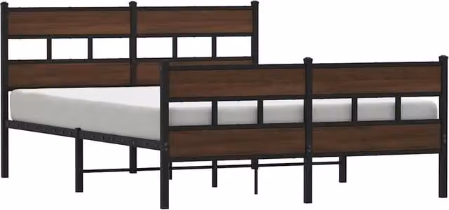 Berkfield Home Metal Bed Frame in Brown Oak, W: 160 cm, D: 200 cm