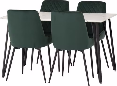 Seconique Marlow Dining Set with Avery Chairs in White Marble Effect and Green – 2