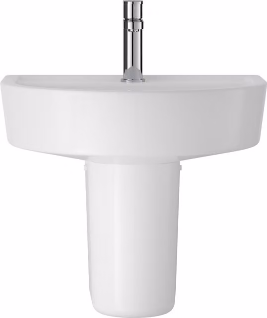 Balterley Mila Round Ceramic 1 Tap Hole Basin and Semi Pedestal, White, W: 52 cm, D: 45 cm, H: 45 cm