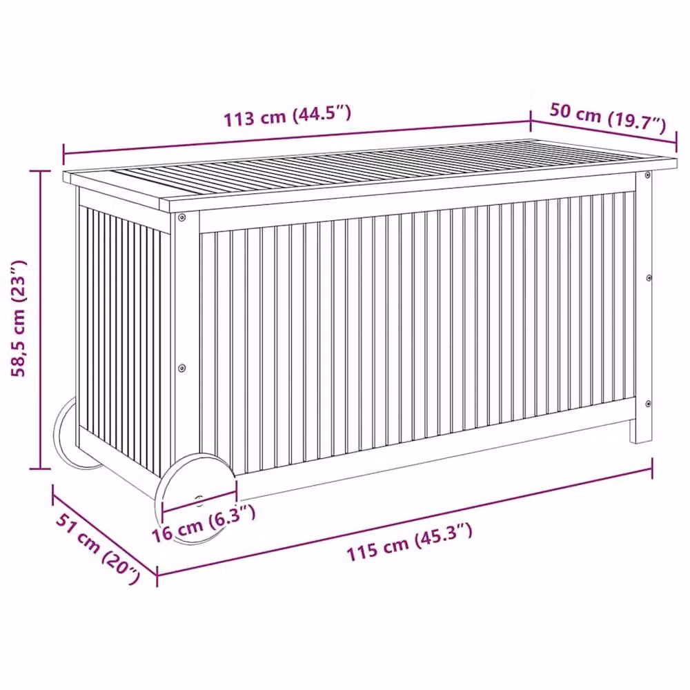 Berkfield Home Garden Storage Box with Wheels in Brown Acacia Wood, W/D/H: 113 x 50 x 58 cm – 4