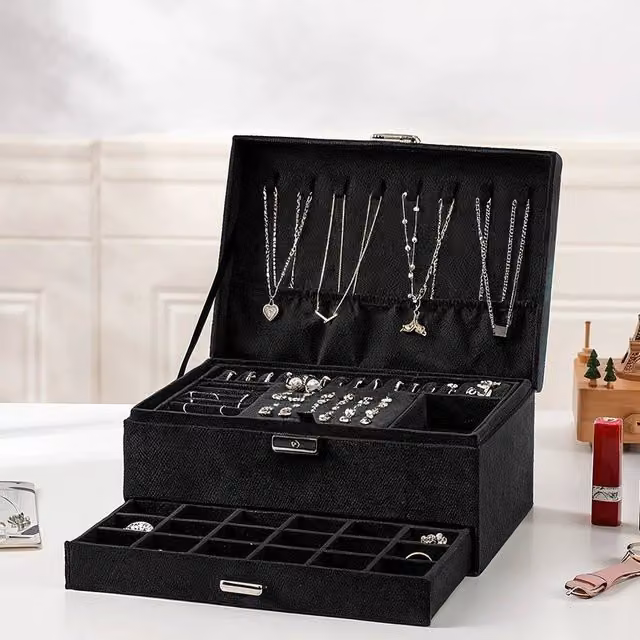 KORVIXA Black 3 Layer Large Jewellery Box, W: 50 cm x D: 50 cm – 1