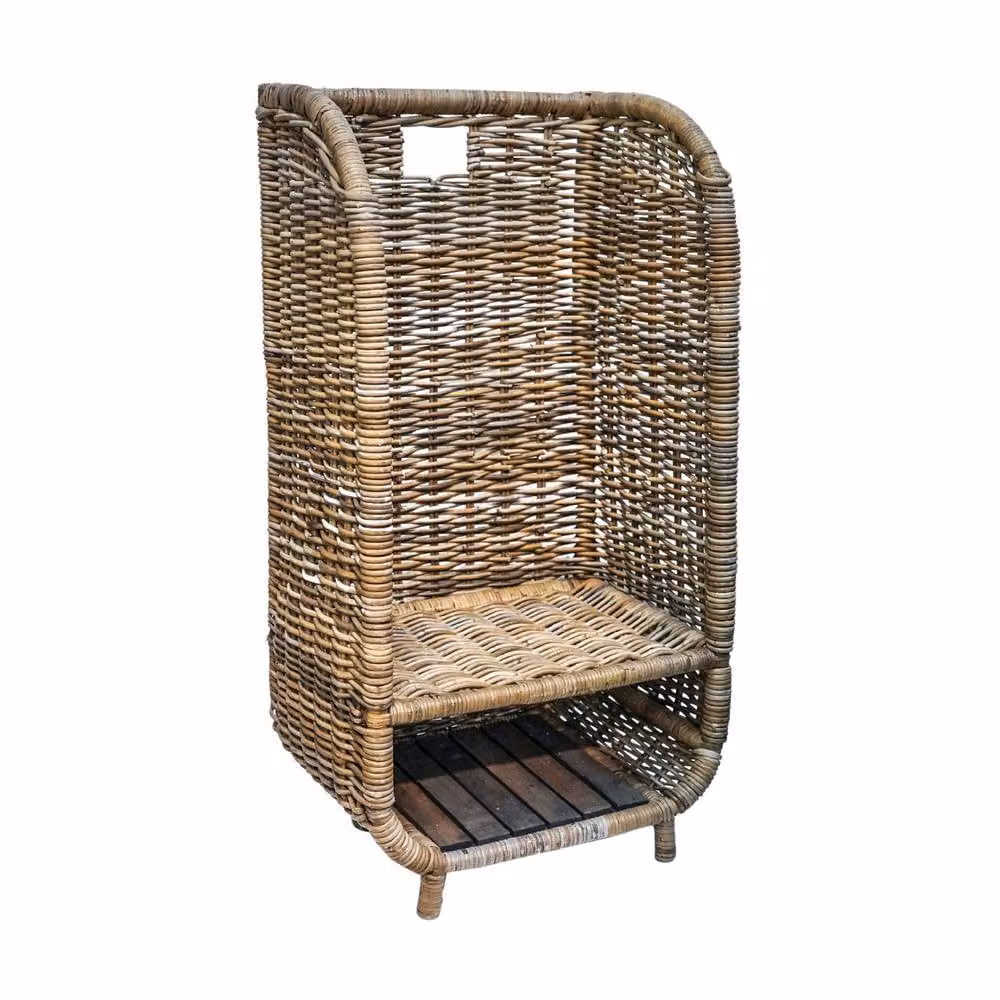 Ivyline Natural Rattan Log Trolley with Kindling Shelf in Brown and Beige, H: 100 cm, W: 52 cm – 2