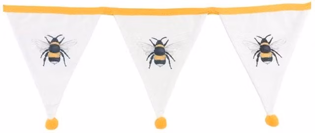 KDMK White and Yellow Single Bee Fabric Bunting with Pom Poms for Indoor and Outdoor Party Decor