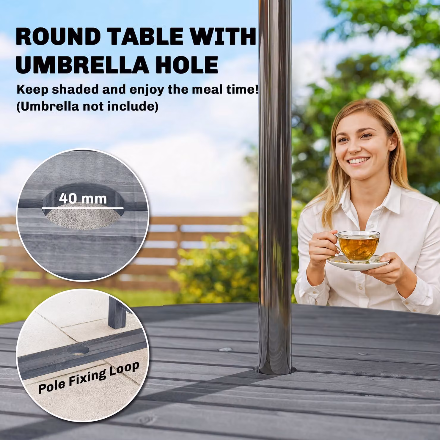 Outsunny 5 Piece Grey Wooden Garden Dining Set with Round Table and 4 Chairs – 5