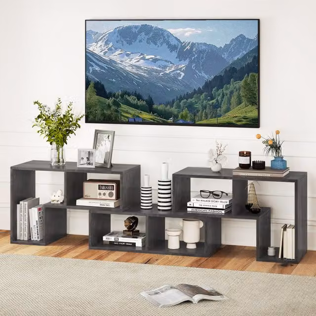 COSTWAY 3 Piece Adjustable Corner TV Console Stand in Grey