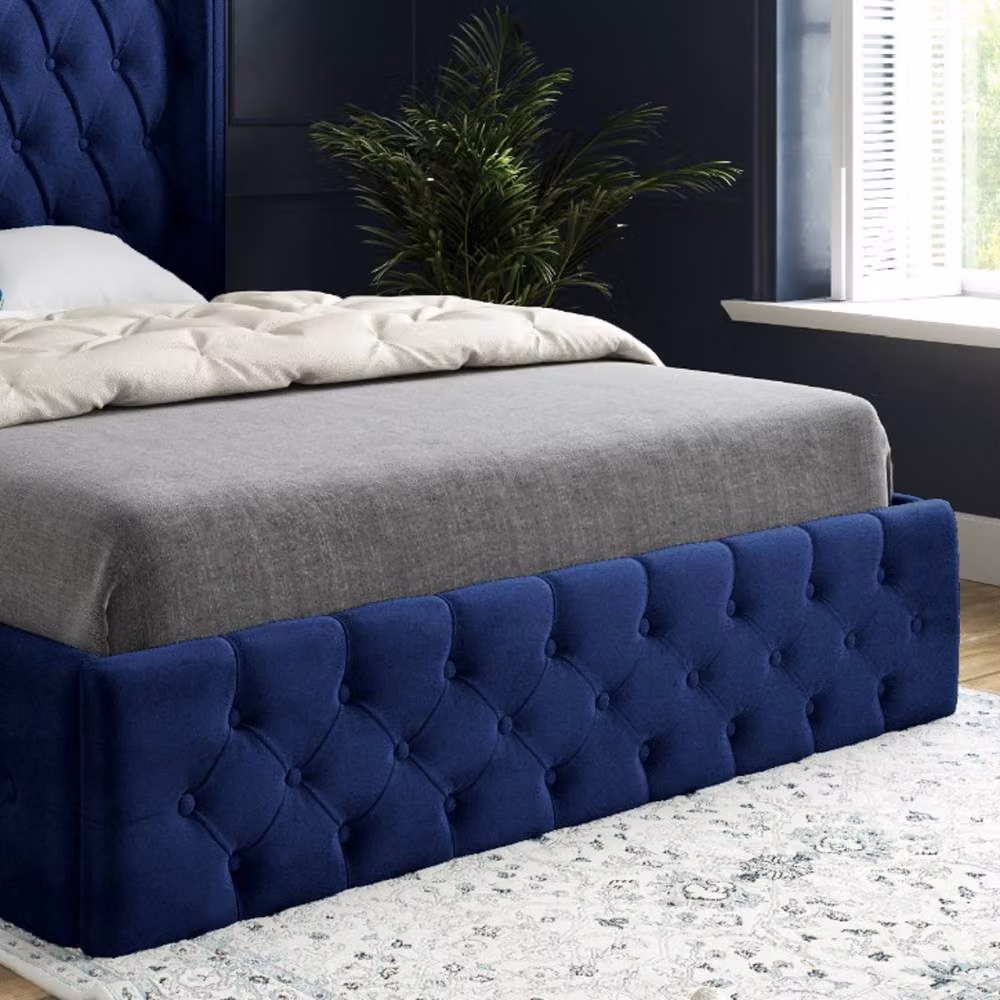 KDMD Verwood Winged Upholstered Blue Velvet Designer Bed Frame, W/D/H: 144 x 137 x 200 cm – 5