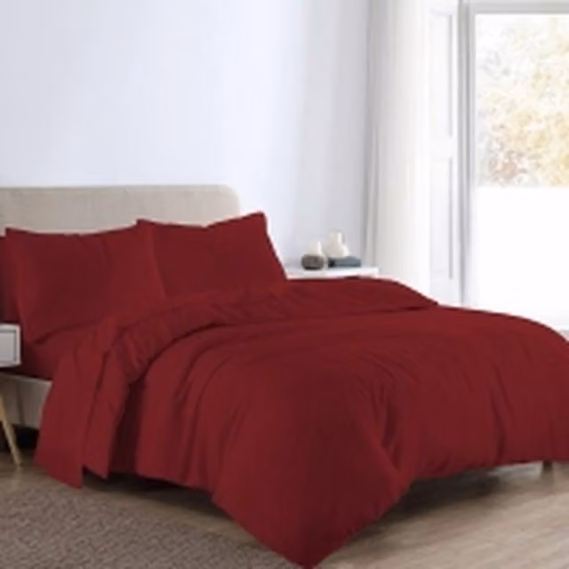 Homes-Linen Red Plain Reversible Flannelette Duvet Cover and Pillowcase Set
