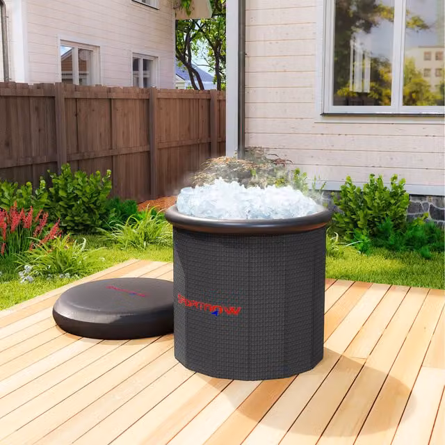 SPORTNOW Inflatable Round Ice Bath Tub with Lid, Cover and Carry Bag, Black, 210 l