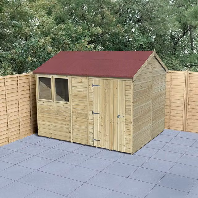 Forest Garden Timberdale Pressure Treated Reverse Apex Wood Garden Shed in Brown and White