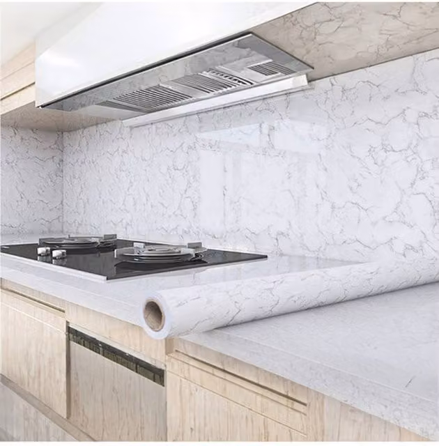 Living and Home Arabescato Corchia Marble Self-adhesive Vinyl Wallpaper, White, W: 0.6 m, L: 10 m – 1