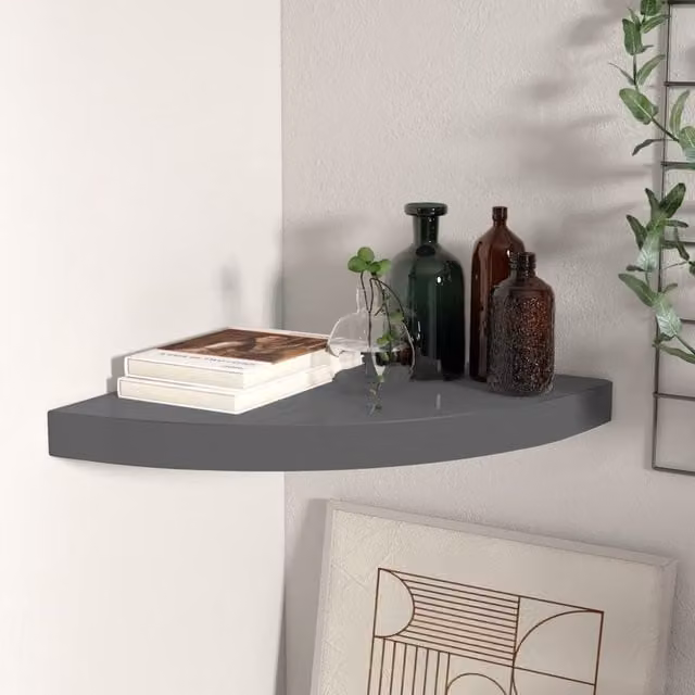 Berkfield Home Floating Corner Shelf in High Gloss Grey, W/D/H: 35 x 35 x 3.8 cm – 1