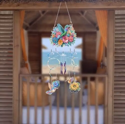 Syntego Blue and Multicolour Hummingbird and Floral 5D DIY Diamond Art Wind Chime Kit for Adults – 3