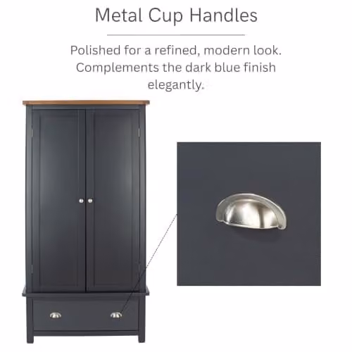 Core Products Dunkeld 2 Door Wardrobe with 1 Drawer in Midnight Blue and Oak Finish, W/D/H: 90 x 55 x 190 cm – 5