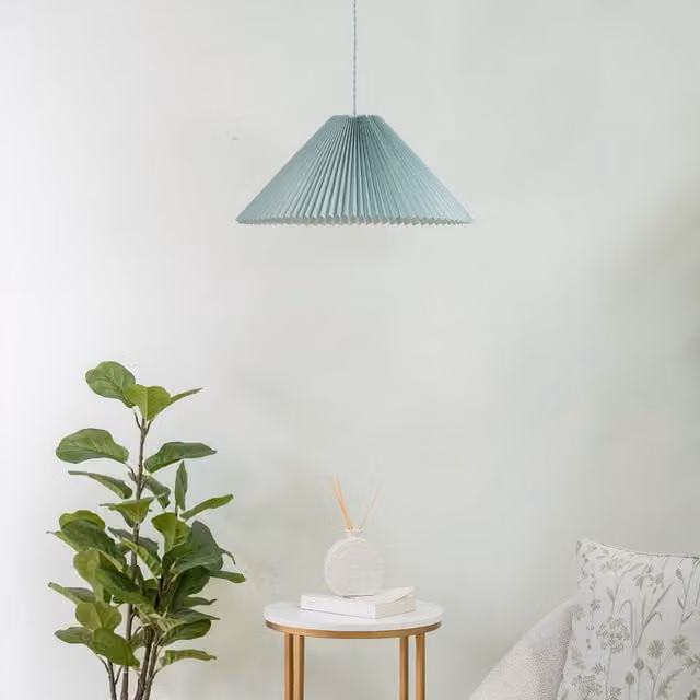 Akira Blue Fabric Pleated Single Drop Ceiling Pendant Light