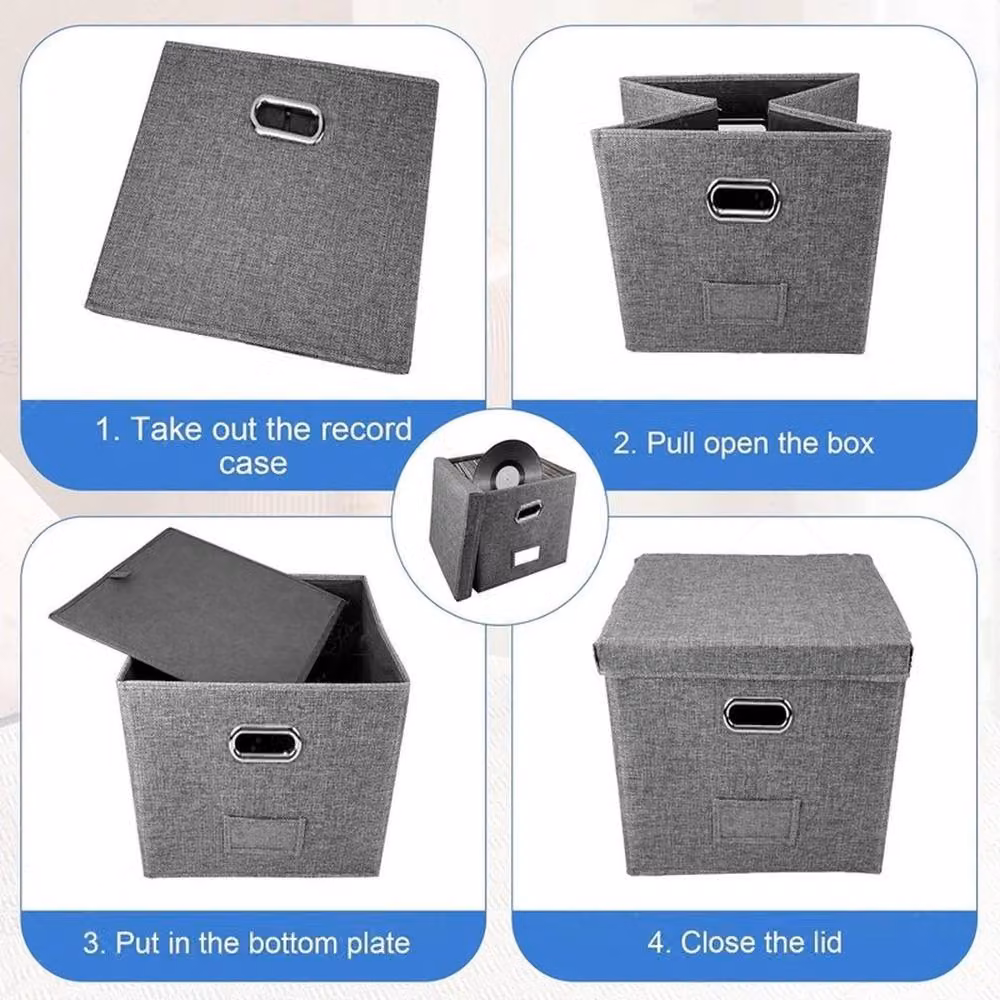KORVIXA Grey Fabric Vinyl LP Storage Box – 2