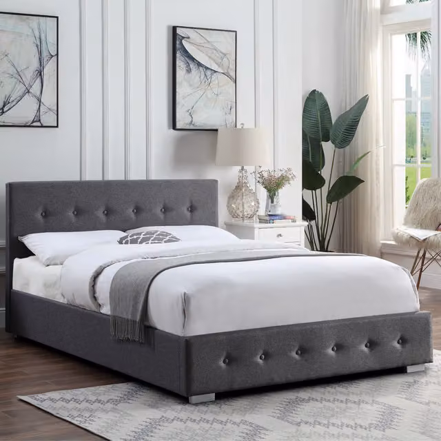 Home Treats Grey Upholstered Modern Lift Up Ottoman Storage Bed Frame 180 x 200 cm