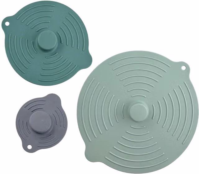 Geezy Set of 3 Airtight Reusable Silicone Food Covers in Green and Grey
