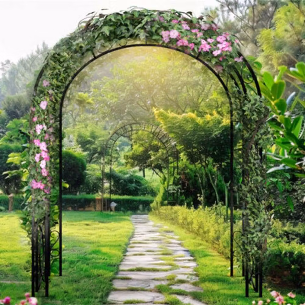 NESTLUNE Black Metal Garden Arch Trellis and Climbing Plant Support – 2