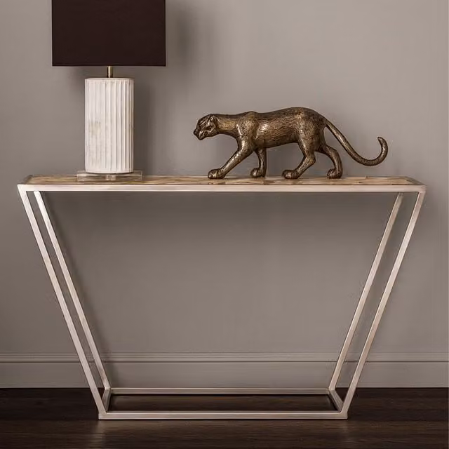 Orsina Luxe White Agate Console Table in Silver with Natural Stone Top, W/D/H: 132 x 44 x 69 cm – 1