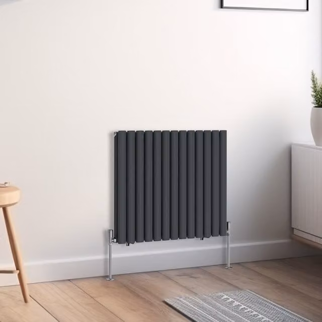 Oval Double Panel Horizontal Radiator in Anthracite Grey, Height: 76.7 cm