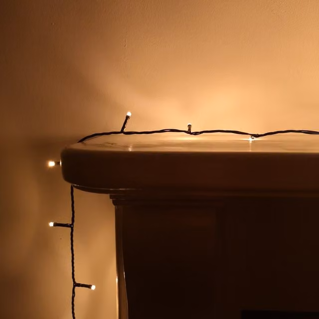 Premier Decorations SupaBrights LED Christmas String Lights with Timer, Warm White, Green and Gold/Brass, Mains Operated