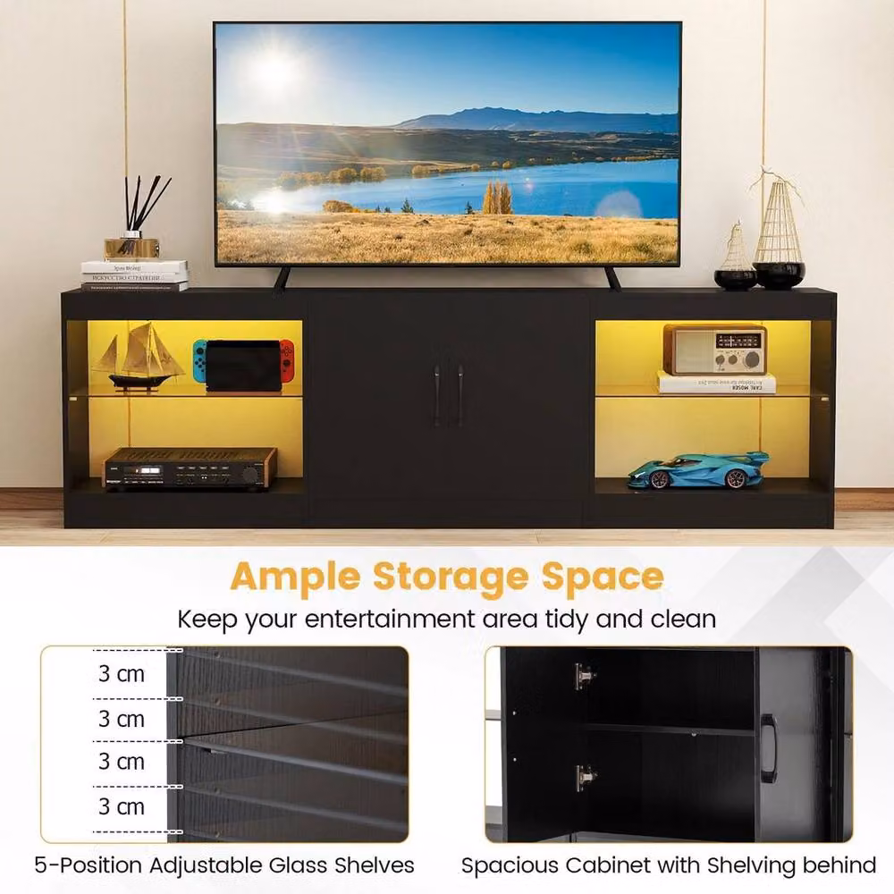 SPETLEK 3-in-1 Modern Black TV Stand and Entertainment Center for up to 85 inch TVs – 3