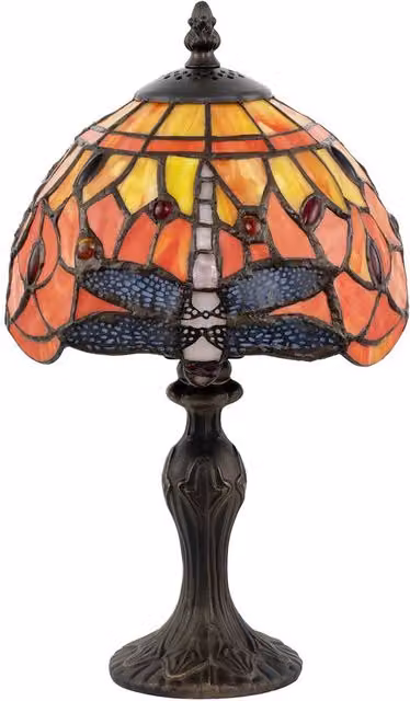 Happy Homewares Traditional Handmade Stained Glass Dragonfly Tiffany Table Lamp in Orange and Multicolour – 1