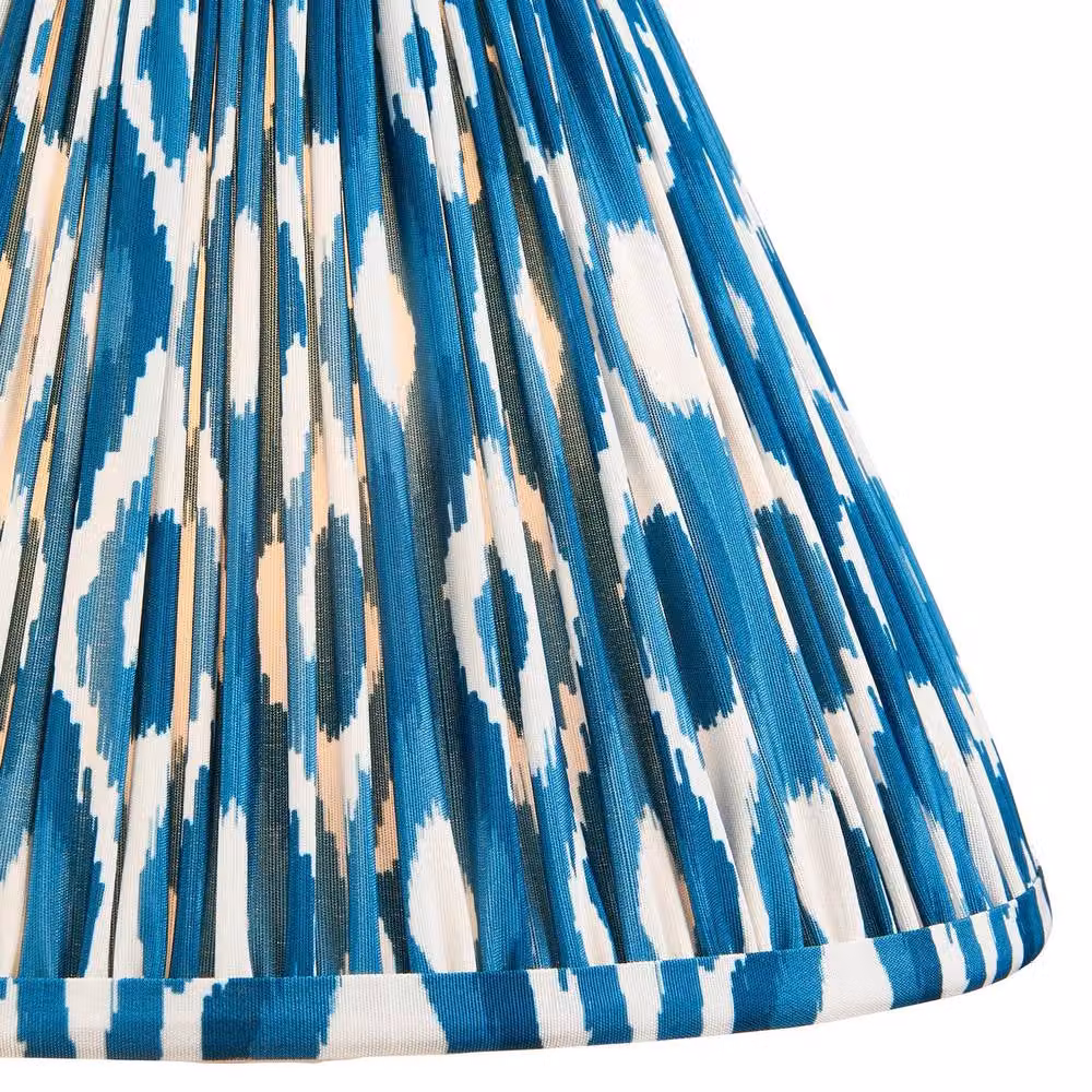 Netlighting Layered Leaf Ivory Table Lamp with Blue Fabric Ikat Shade and Gold/Brass Base, Diameter: 30 cm – 3