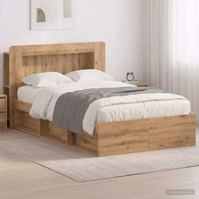 Berkfield Home Artisan Oak Bed Frame with Storage Drawers, Brown, W/D/H: 120 x 190 cm – 1
