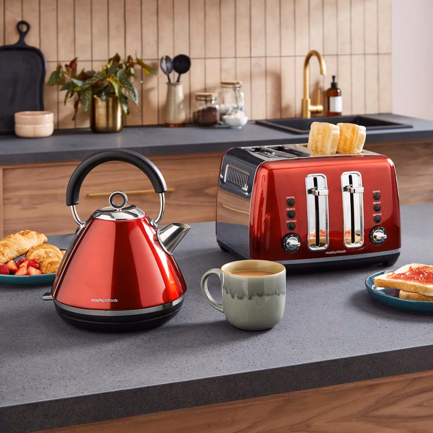 Morphy Richards Accents Metallic Kettle and Toaster Bundle in Red – 2
