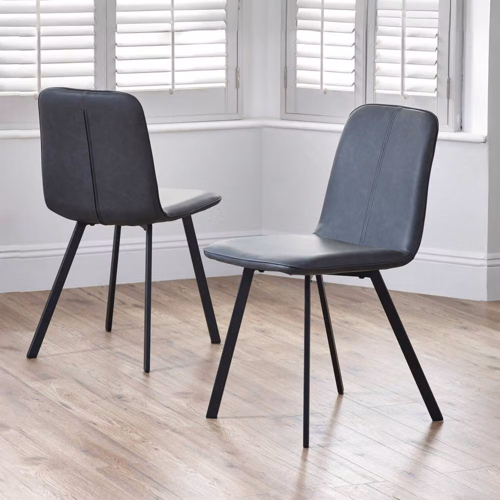 Cheshire Helmsley Set of 2 Premium Antique Black Synthetic Leather Dining Chairs – 3