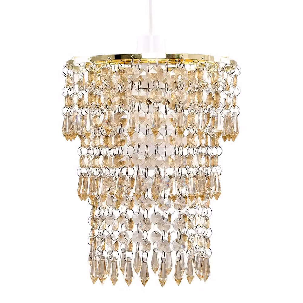 ValueLights Gold and Brass Crystal Droplet Ceiling Pendant Light Shade – 2
