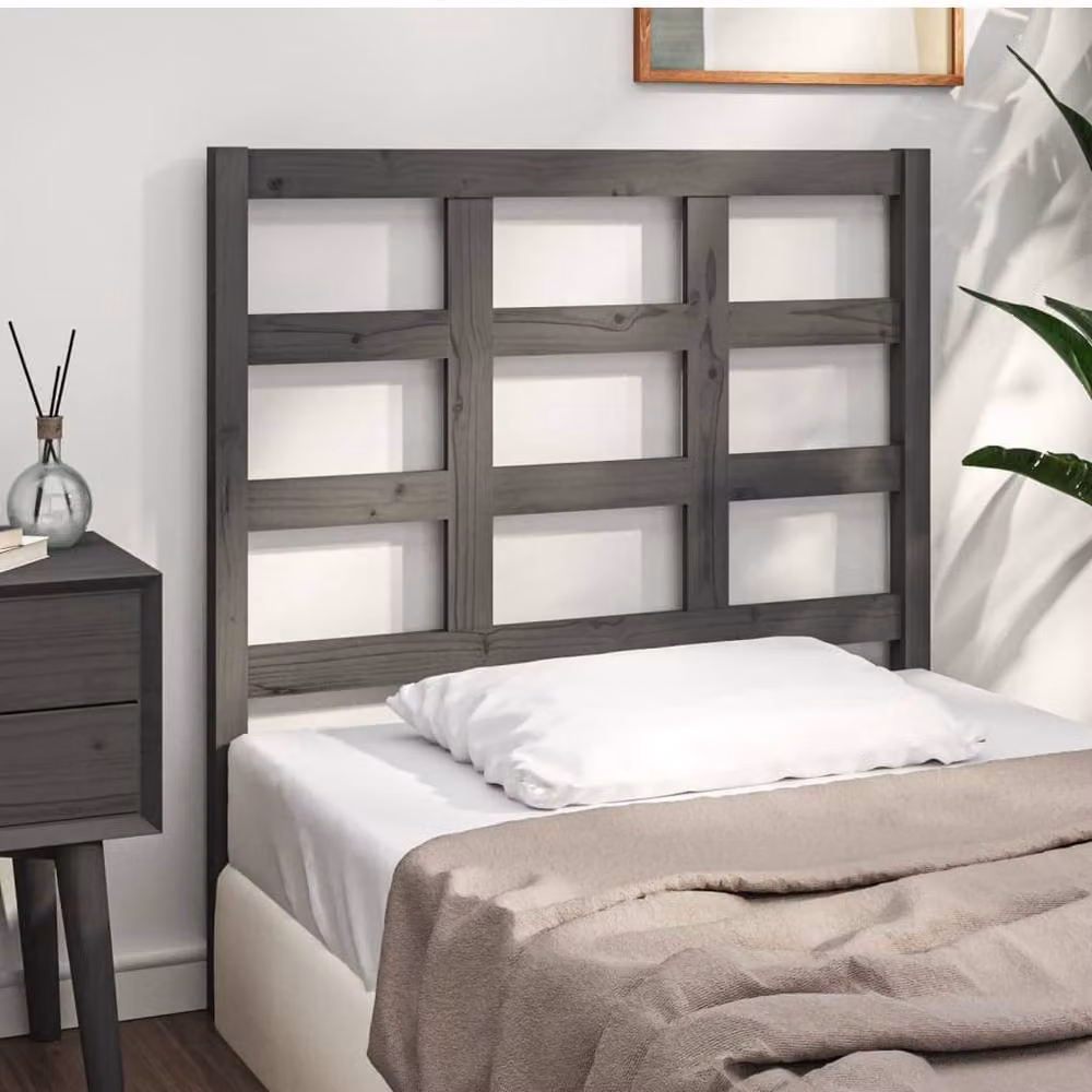 Berkfield Home Beautiful Bed Headboard in Grey Solid Pine Wood, W: 95.5 cm, D: 4 cm, H: 100 cm – 2