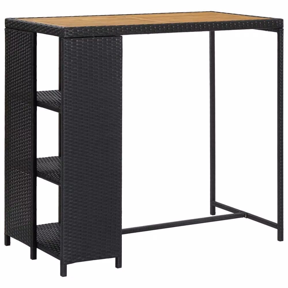 Berkfield Black Poly Rattan Home Bar Table with Storage Rack, W/D/H: 120 x 60 x 110 cm – 2