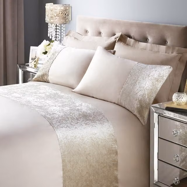 Roseley Crushed Velvet Duvet Cover Set with 2 Pillowcases, Beige, W: 180 cm, L: 200 cm