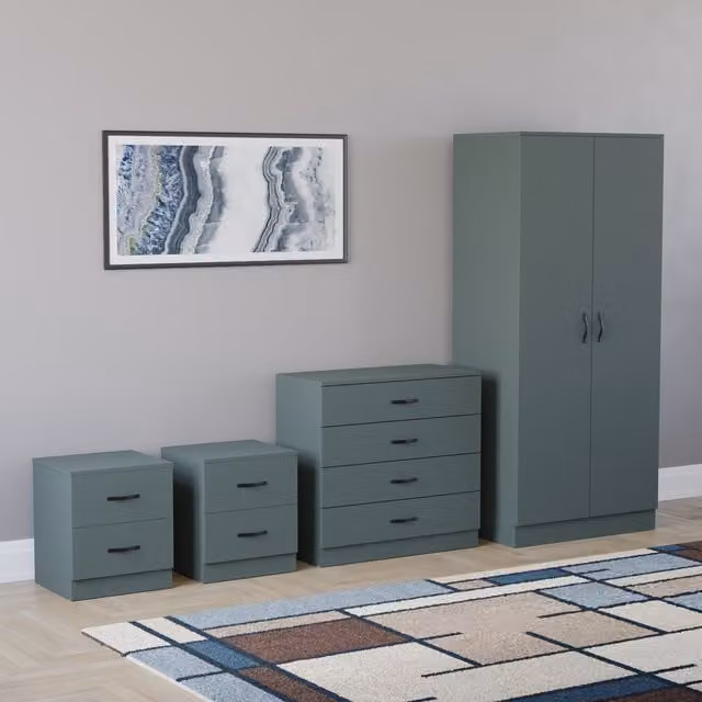 Vida Designs Trega 3 Piece Grey Bedroom Set including Wardrobe, Chest of Drawers and Nightstand
