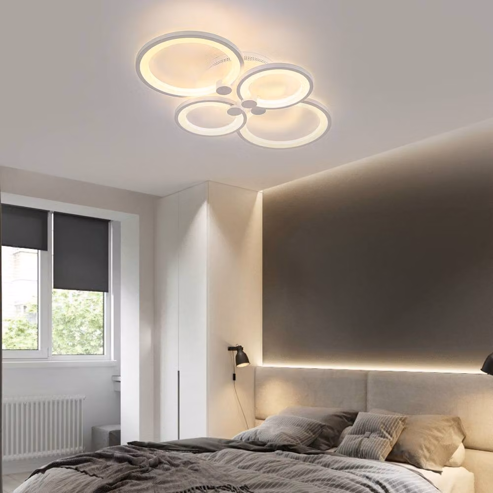 NIVOR 36W Dimmable LED Ceiling Light with Remote Control, 4 Ring Modern Flush Mount Chandelier in White – 3